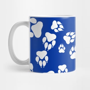 Wildcat Paw Prints Pattern White on Blue Digital Design Mug